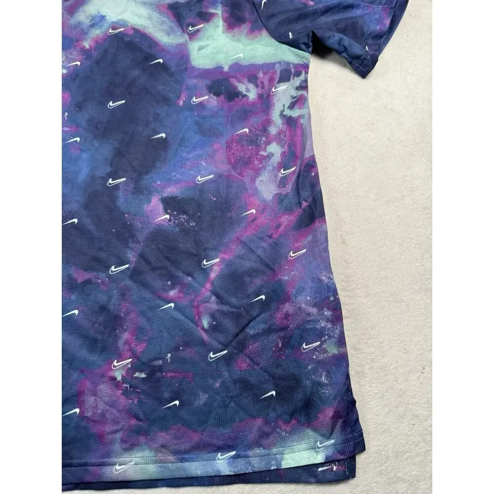 Nike Dri-FIT Boys L Blue Purple Allover Swoosh Athletic Shirt Youth